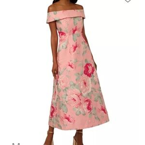 Adrianna Papell Pink Floral One-Shoulder A-Line Dress